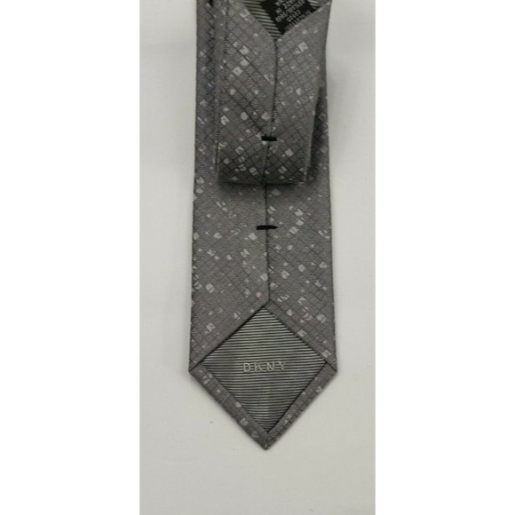 DKNY Mens Neck Tie Charcoal Gray Distressed Check - Picture 5 of 8